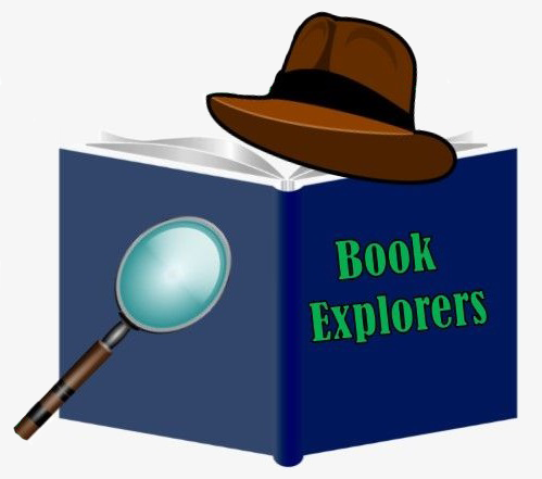 Open book with magnifying glass and fedora